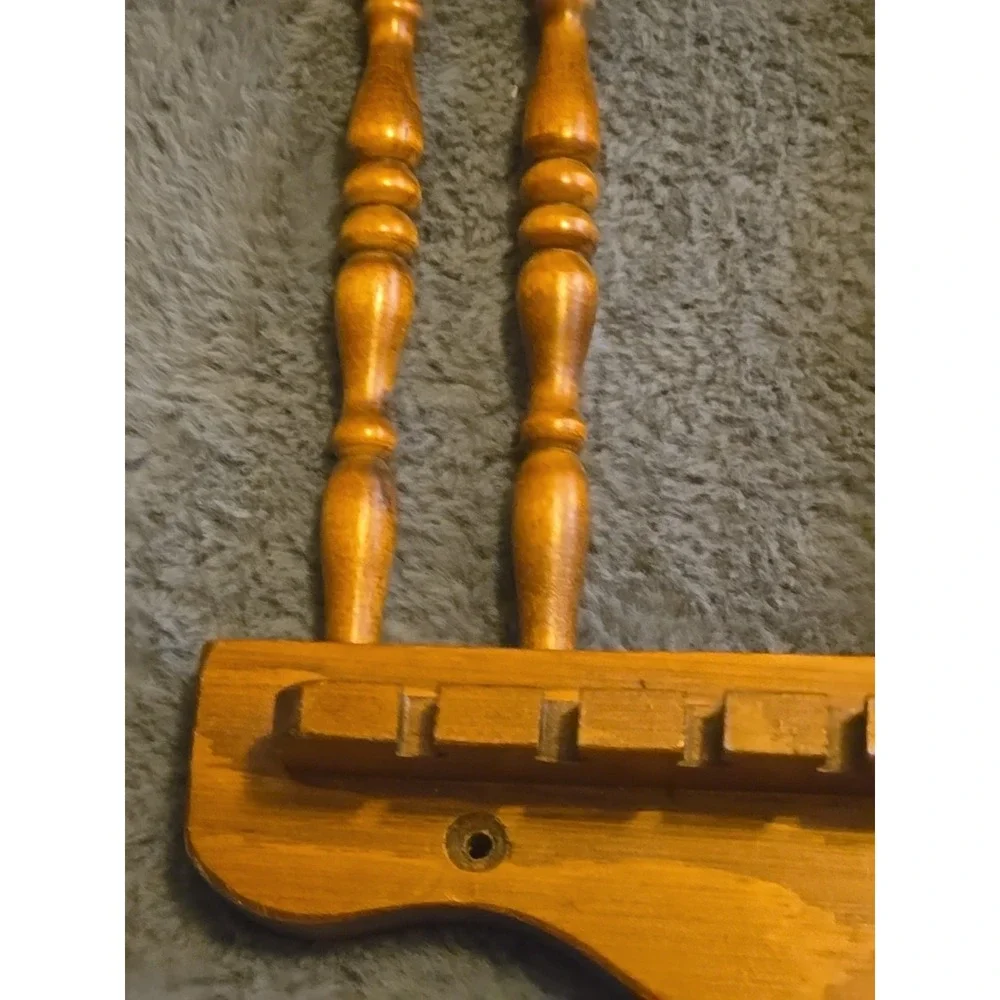 Vintage Wood Souvenir Spoon Display Rack Wall Hanging 12 Slot Holder 12x8 Oak